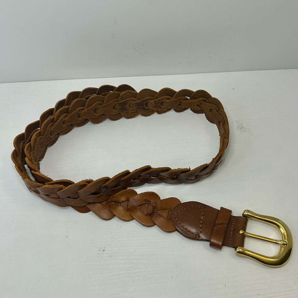 Capezio Vintage Brown Leather Braided Belt w/ Gold Buckle Size M/L - Picture 7 of 9